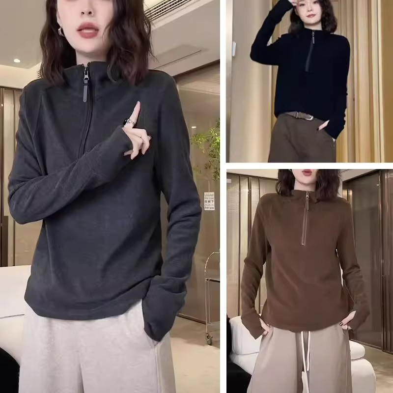 2025秋冬新款爆款德绒立领卫衣女保暖半高领小个子拉链内搭打底衫