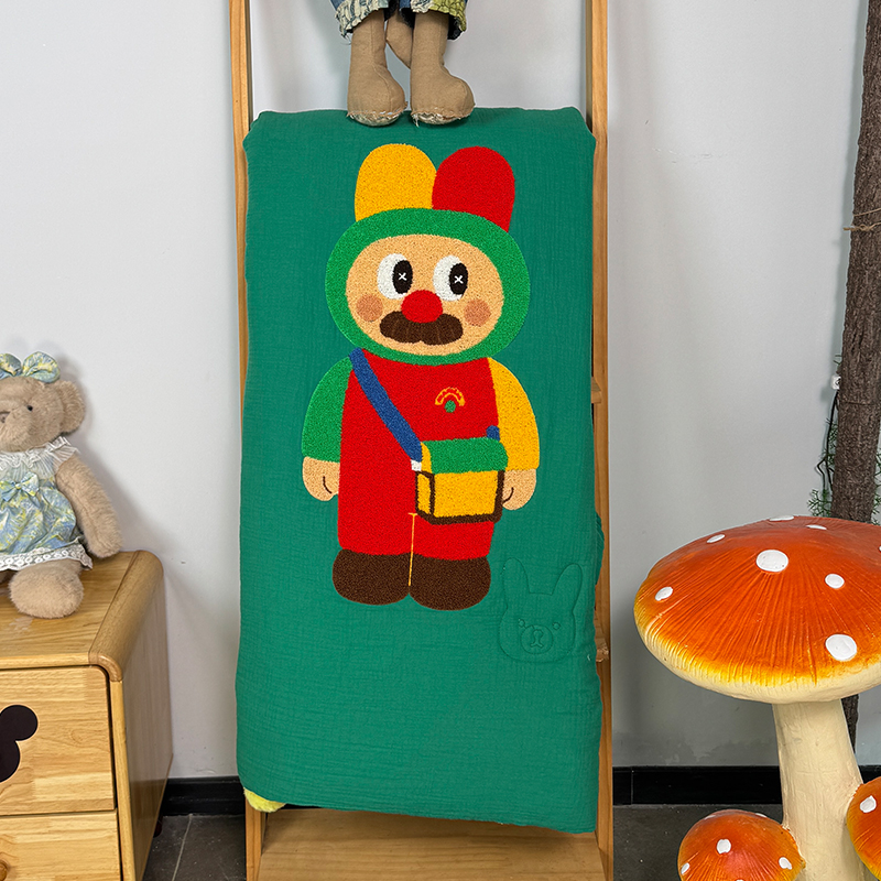 【MJ】可机洗直接盖全棉双层纱毛巾绣大豆春秋被芯卡通四季被子