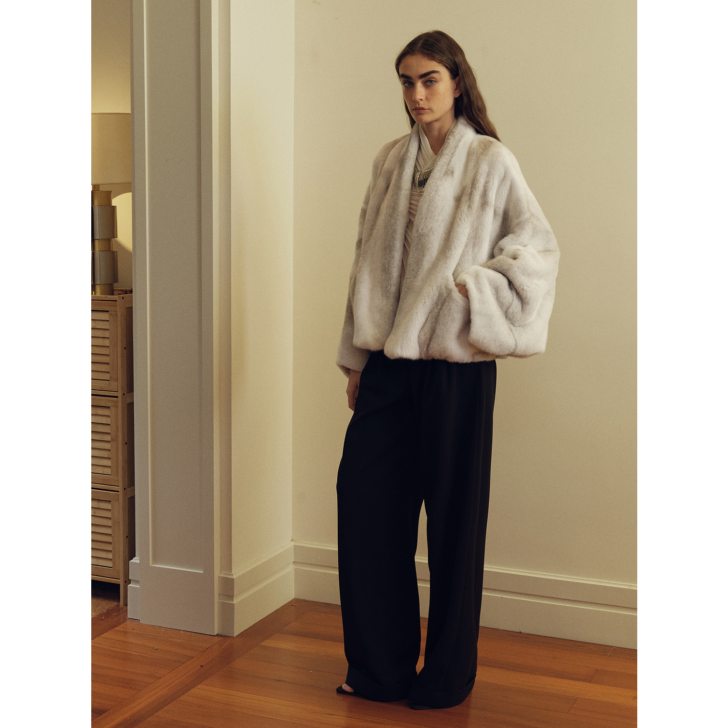 付智恩 南屏晚风 哥本哈根紫标级天鹅绒蝙蝠袖半抽水貂皮草外套女