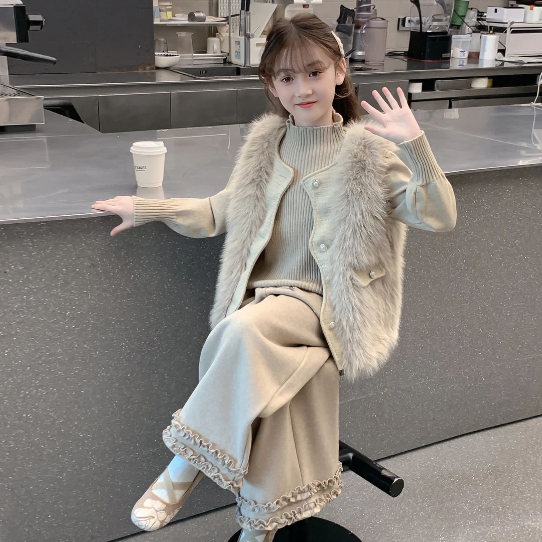 女童秋冬套装2025新款儿童网红洋气小香风加厚三件套女孩时髦冬装