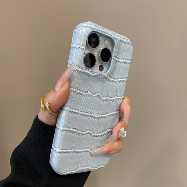 高级感蓝灰色鳄鱼纹适用iPhone17promax手机壳苹果16新款15个性14