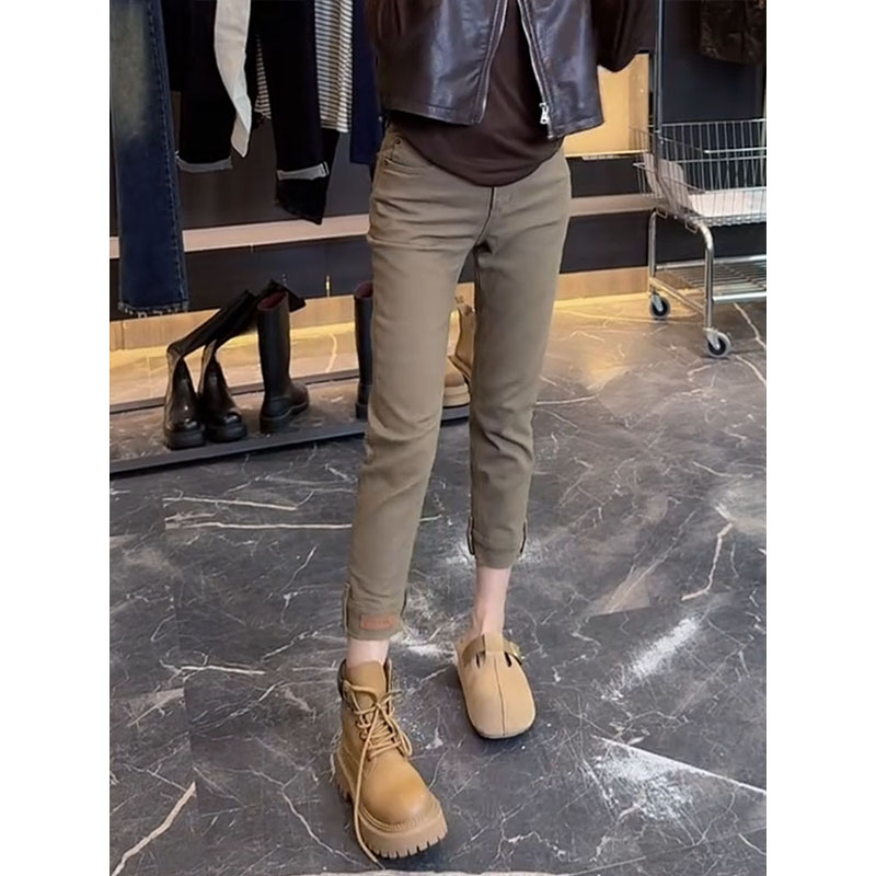 冬季新款百搭设计感牛仔裤大码女装小个子穿搭窄版弹力直筒烟管裤