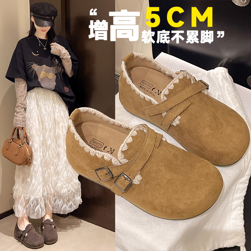 韩版白鹿同款内增高时尚勃肯鞋2025秋季新款百搭一脚蹬休闲单鞋