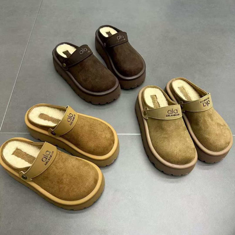 厚底勃肯鞋包头毛毛拖鞋女外穿加绒保暖增高秋冬季2025新款棉拖鞋