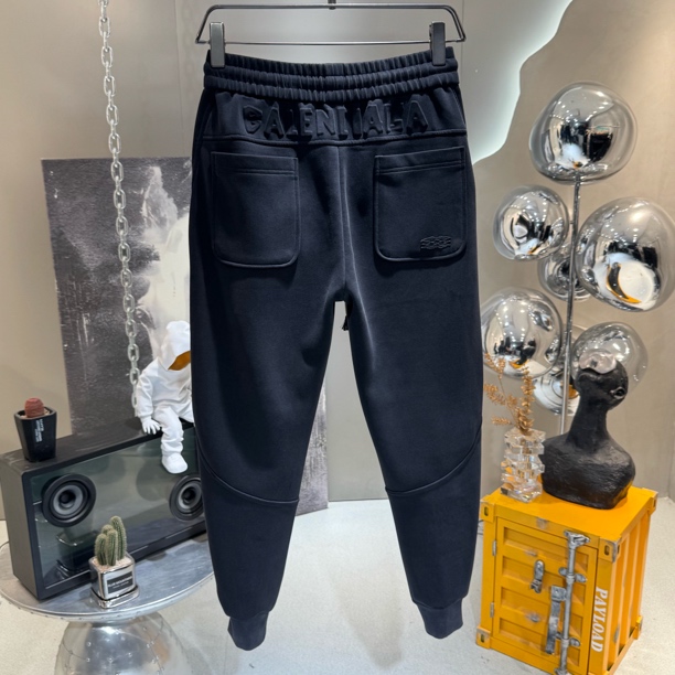 秋季压花束脚休闲裤男长裤青春流行中高腰百搭裤子黑色卫裤系带