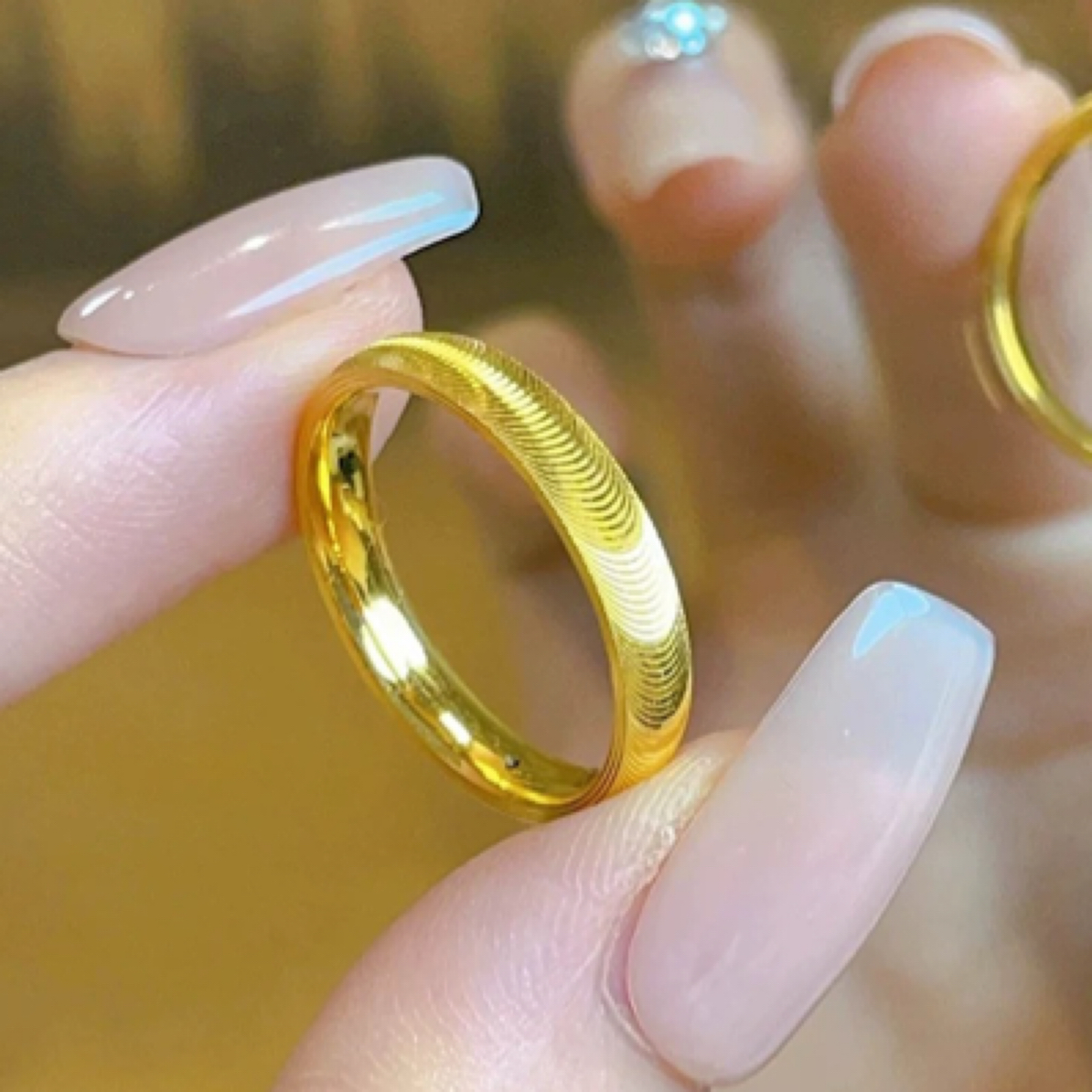 钛钢戒指 时尚古法波纹猫眼素圈戒指A506