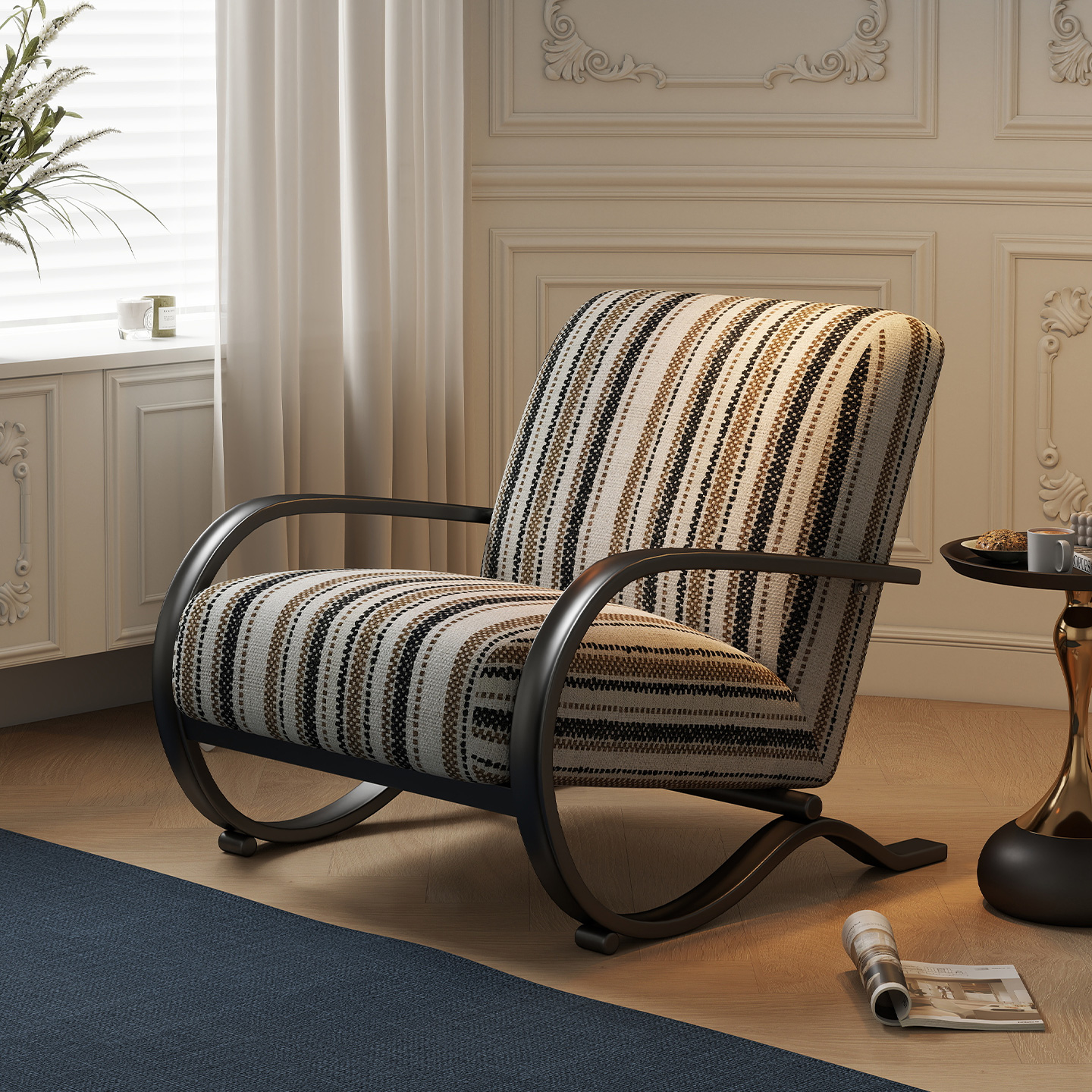 阑珊阁复古单人沙发椅伯克休闲椅阳台客厅卧室家用单椅极简小沙发