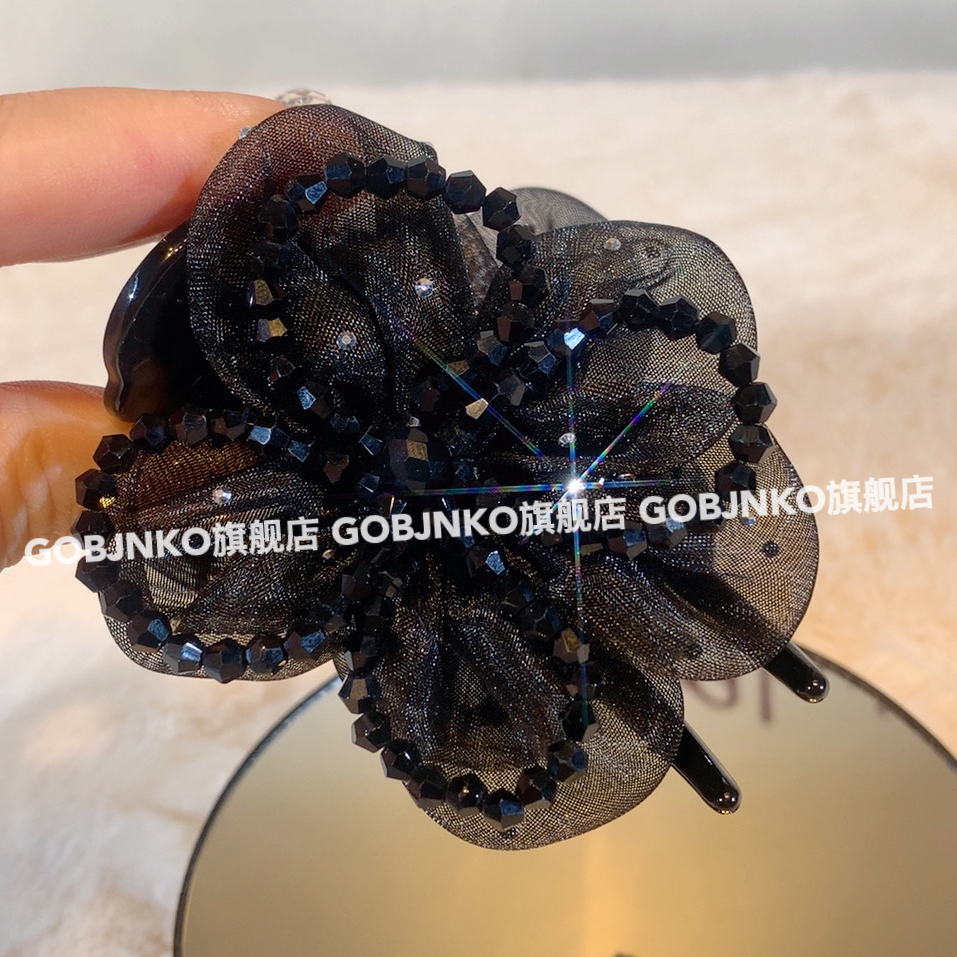 GOBJNKO丸子头抓夹女法式森系欧美风发夹黑色韩版时髦小姨风抓夹
