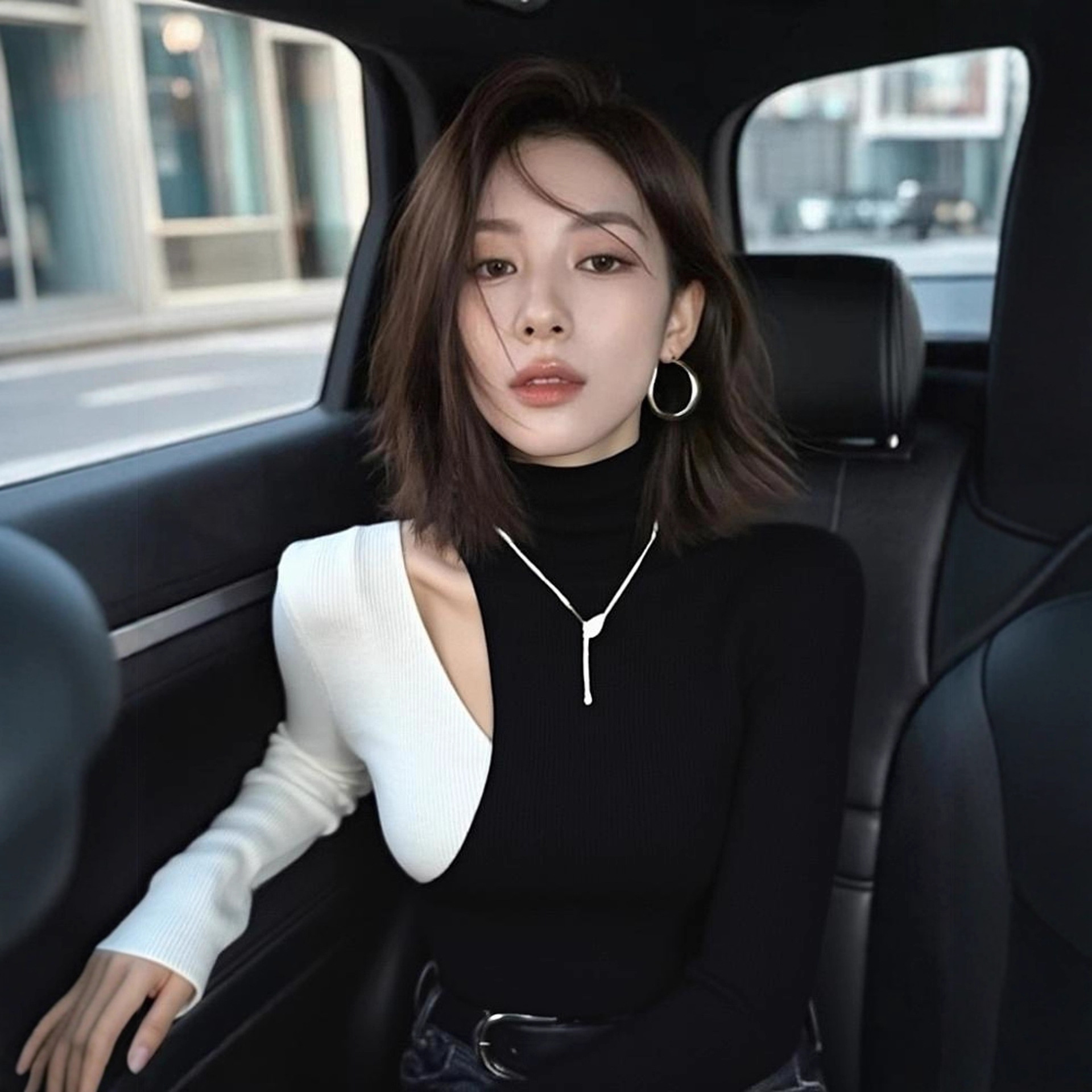 现货 秋季高级感软糯慵懒风独特小香风黑白拼接高领针织打底衫女