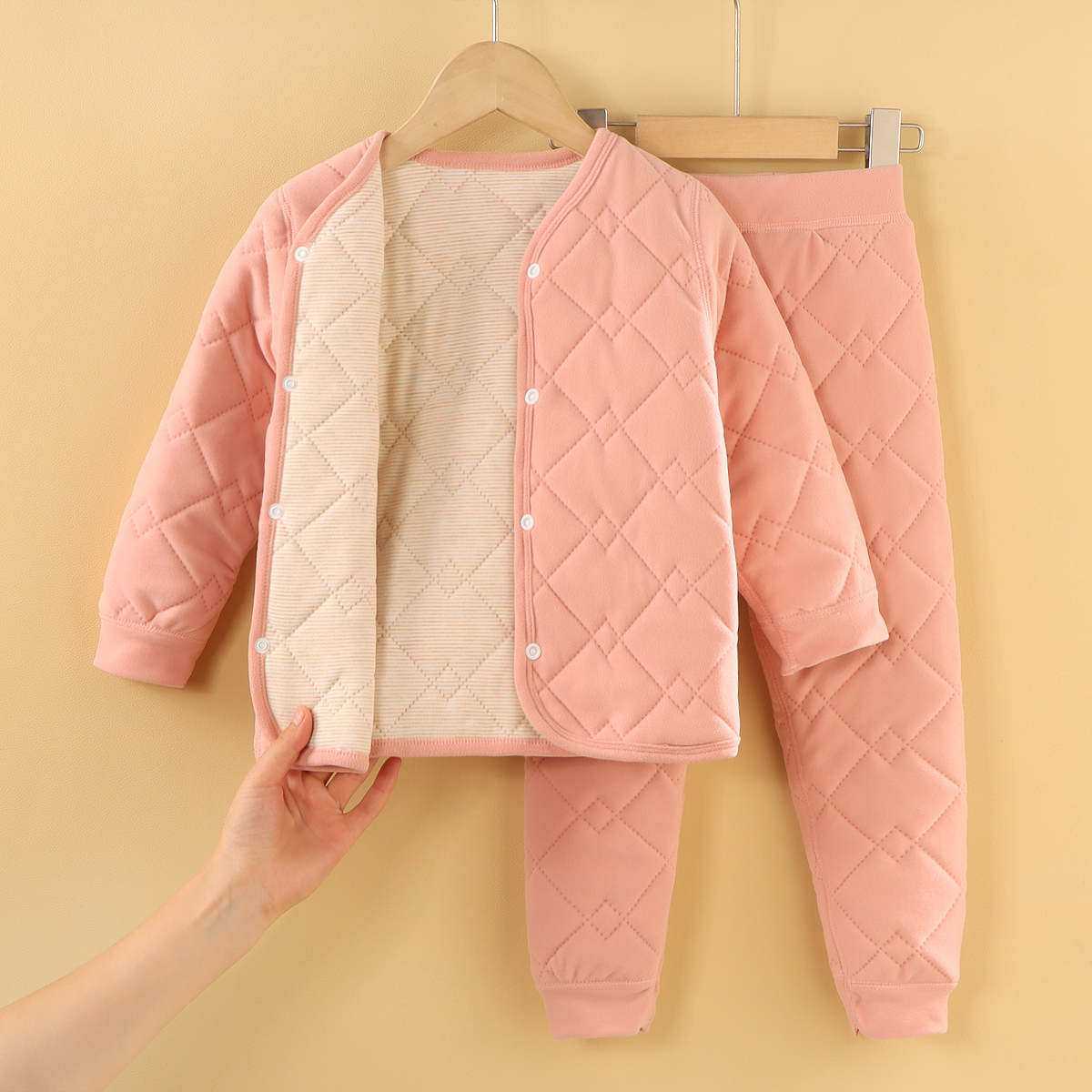 【蚕丝羊毛加厚校服神器套装】儿童保暖套装秋冬新款三层夹棉内穿