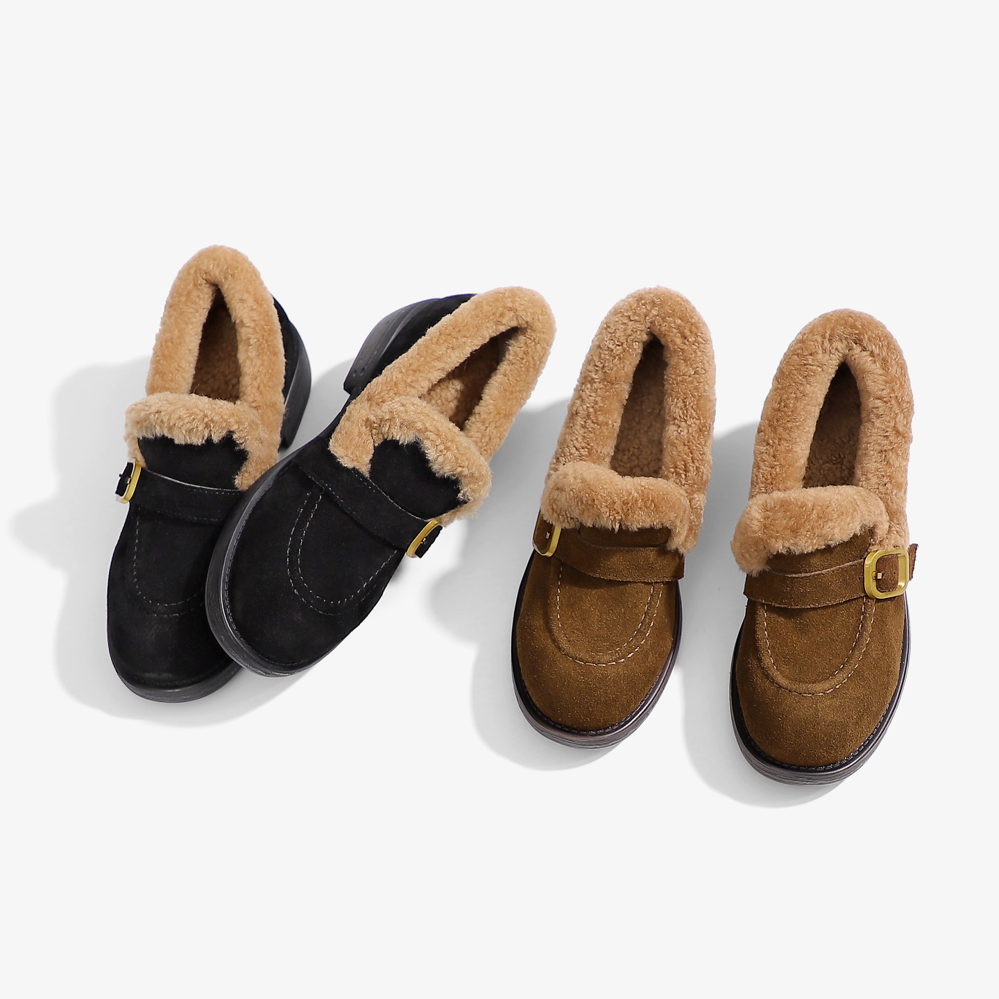 MR·T手工女鞋~羊羔毛加绒加厚保暖乐福鞋女2025冬季新款法式单鞋