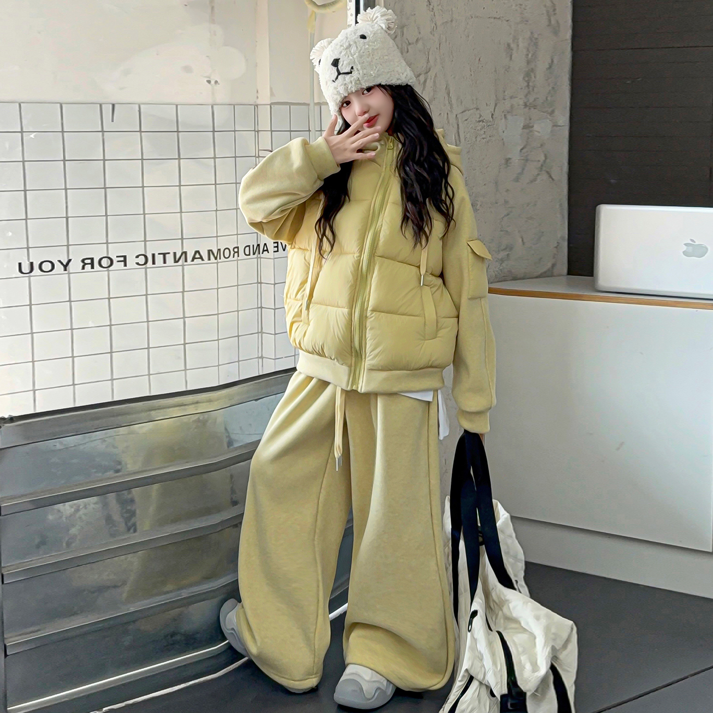 女生冬季棉衣套装2024新款韩版中大童时尚加厚保暖洋气棉裤两件套