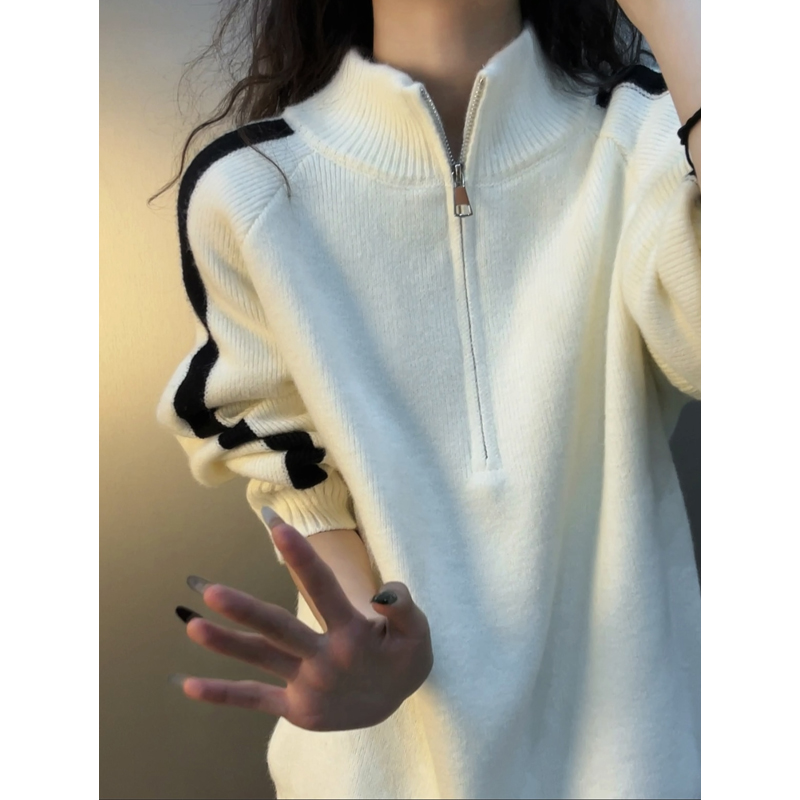 半拉链毛衣男款秋冬季加绒加厚设计感高级感情侣装外套高领针织衫