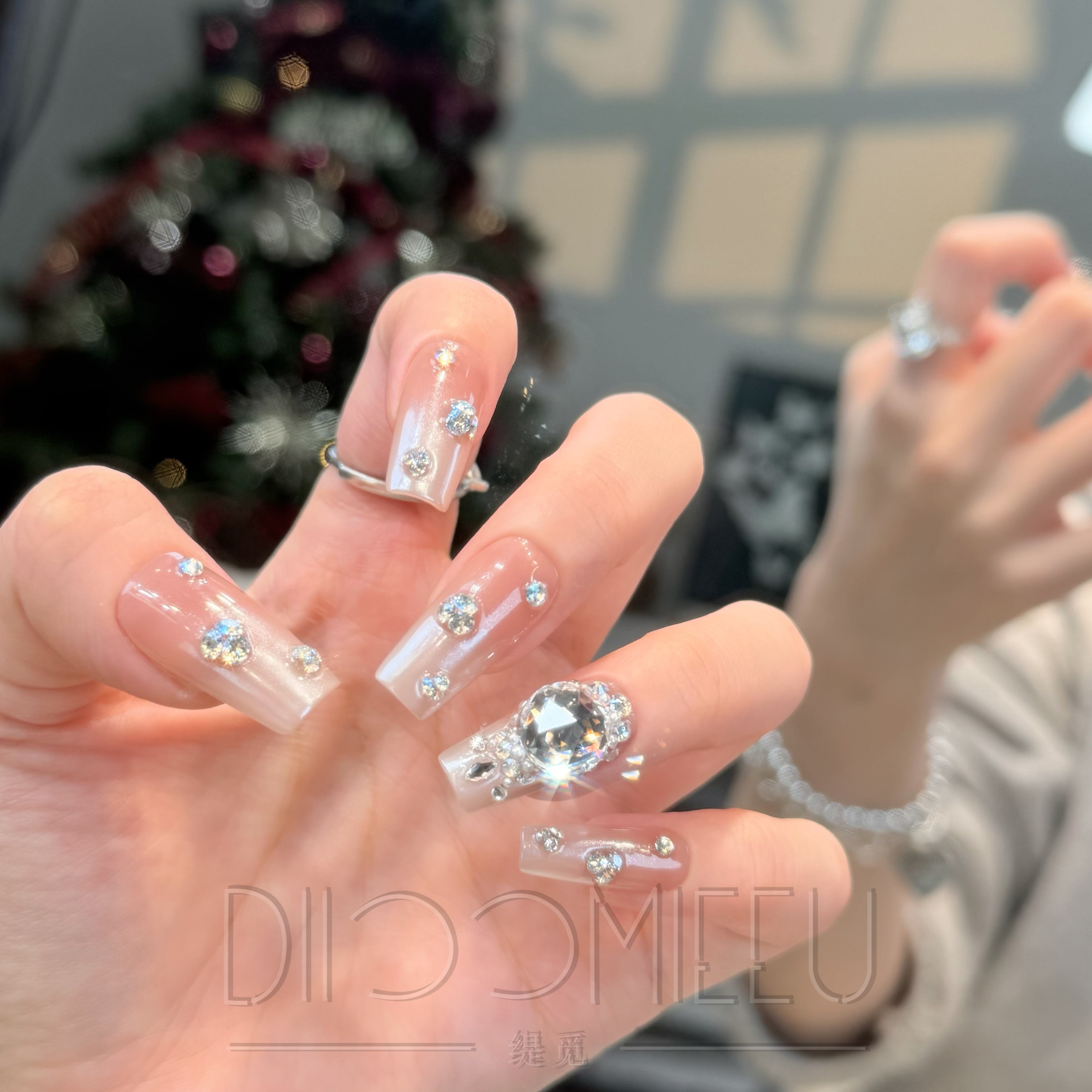 【水心记】缇觅001白玫瑰切蹦迪球气质全华子纯手工可拆卸式穿戴甲