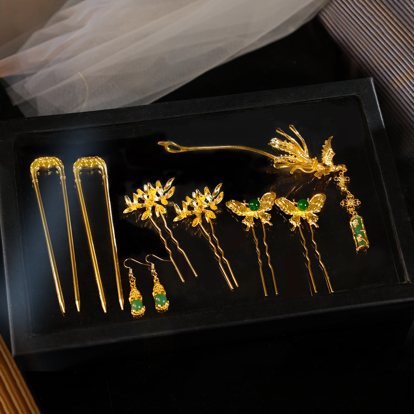 GZ393中式秀禾头饰金色古风简约凤簪步摇汉服新娘敬酒龙凤褂发饰