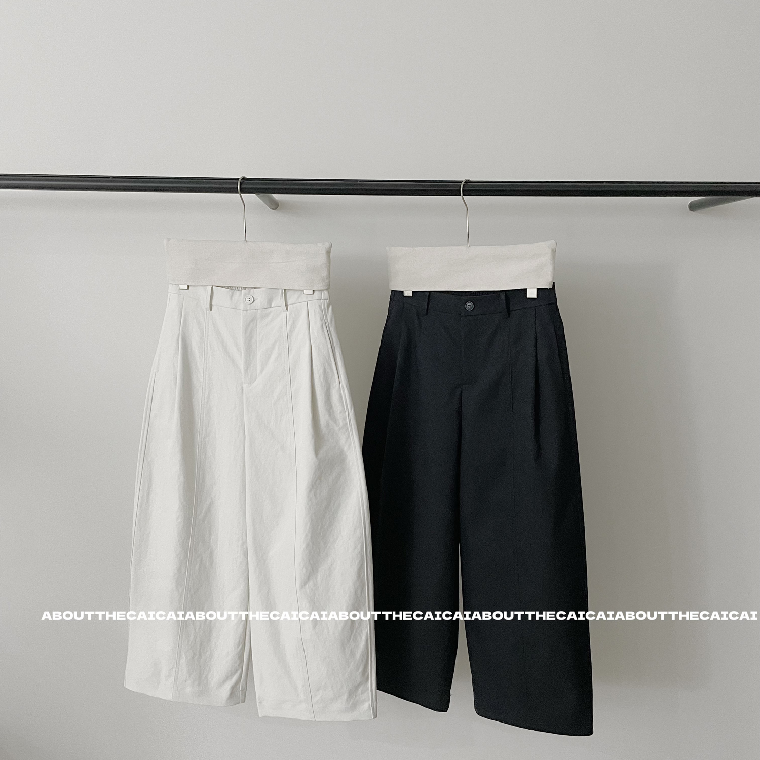 CAICAI纯色垂坠高级感休闲裤女韩系简约秋季宽松阔腿裤弯刀九分裤