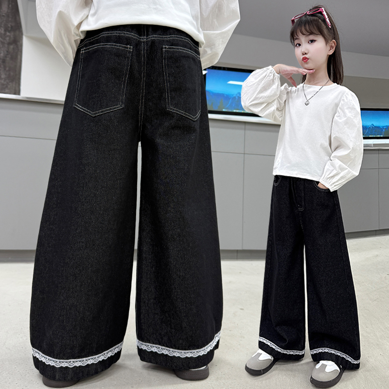 女童牛仔阔腿裤春秋季2025新款独特超好看韩系儿童装大童直筒裤子