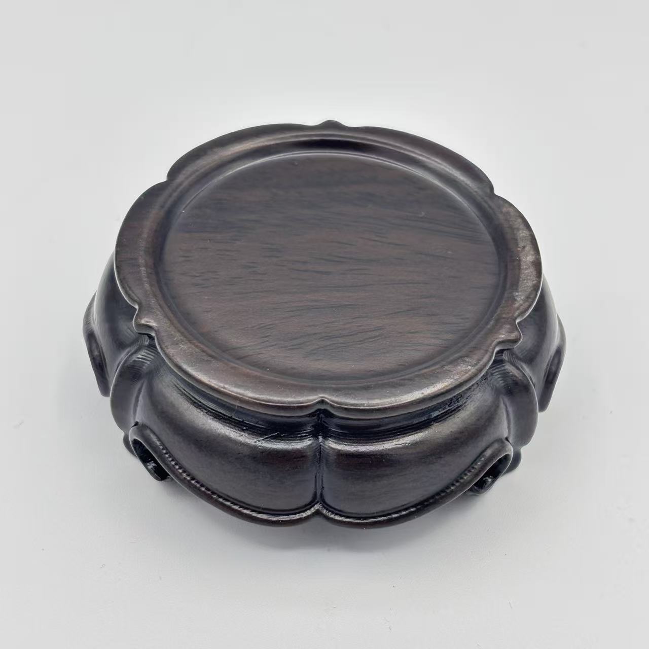 黑檀木整木海棠花型小杯垫圆形杯子底托 尺寸：外径6.5内4.5高2.5