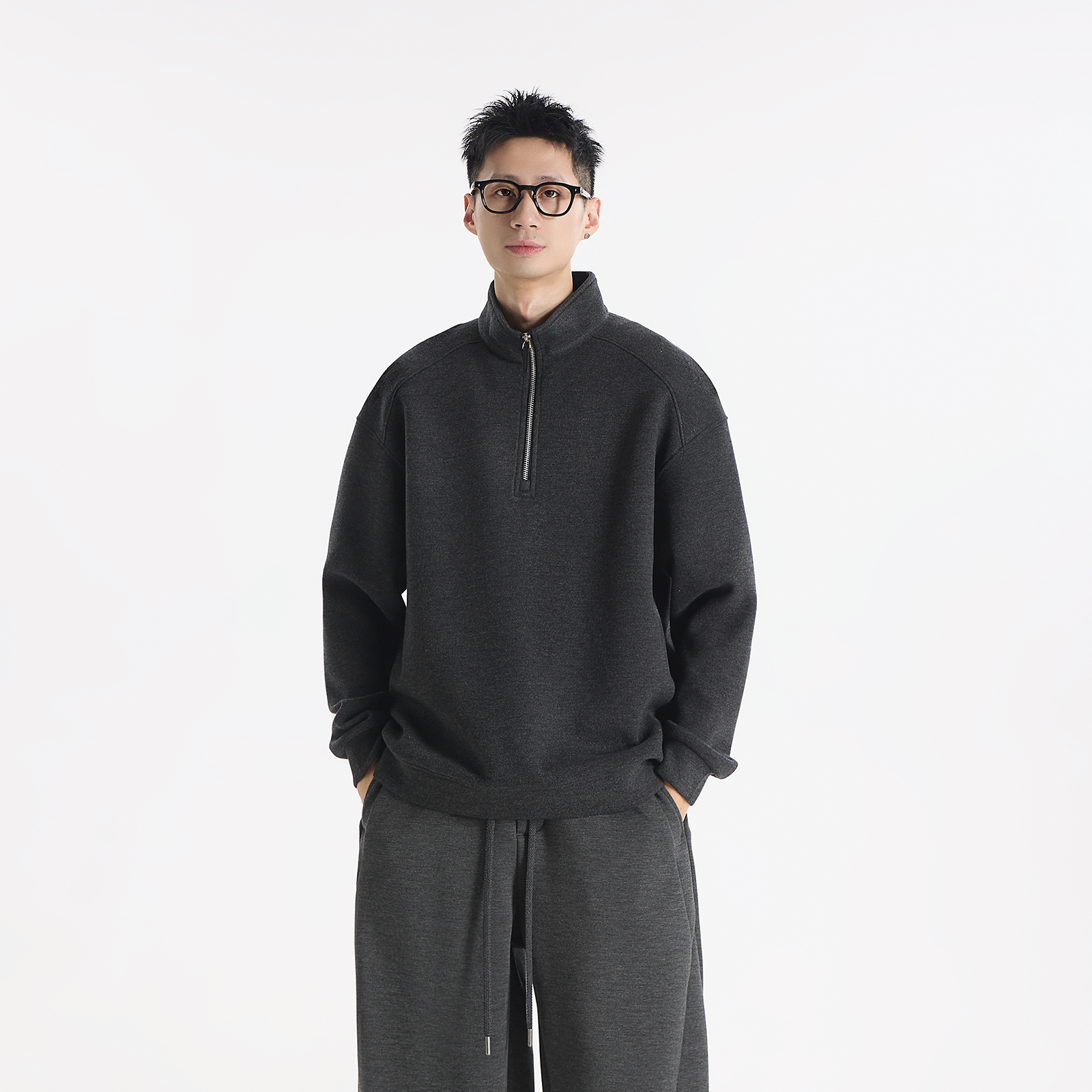 GCCDUPE77『北海道』绵羊毛纯色半拉链立领打底衫休闲时尚卫衣