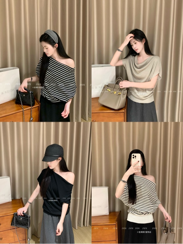 6664[一衣三穿] 新品实拍诠释优雅气质堆堆领可斜肩上衣