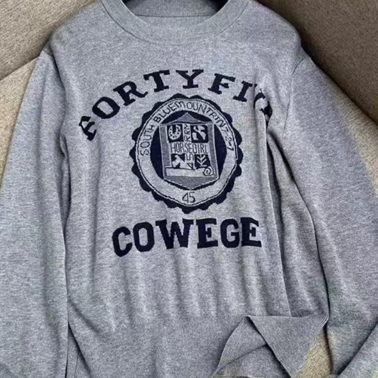 JING2025秋季新款96449时尚图案圆领羊毛衫打底长袖衫女装卫衣