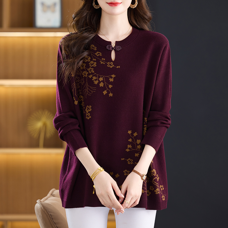 胖妈妈特大码毛衣秋冬新款洋气国风中年遮屁股羊毛衫女针织打底衫