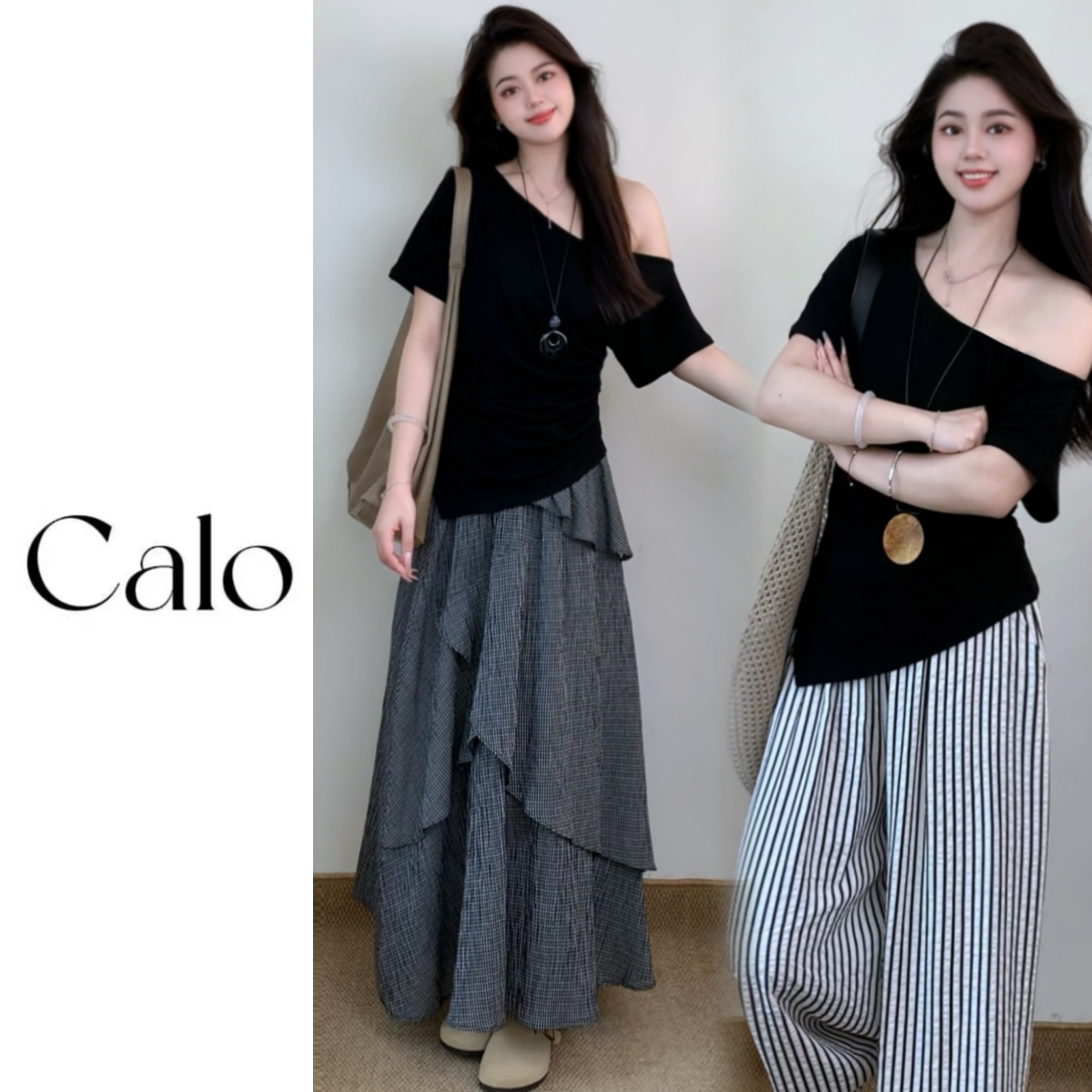 （巨掐腰）夏季莱赛尔纯欲不规则短袖斜肩一字肩上衣条格纹半身裙