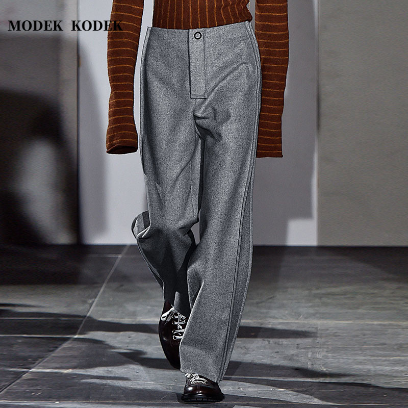 MODEK KODEK轻奢羊毛呢直筒宽松休闲裤男士春秋潮流阔腿纯色长裤