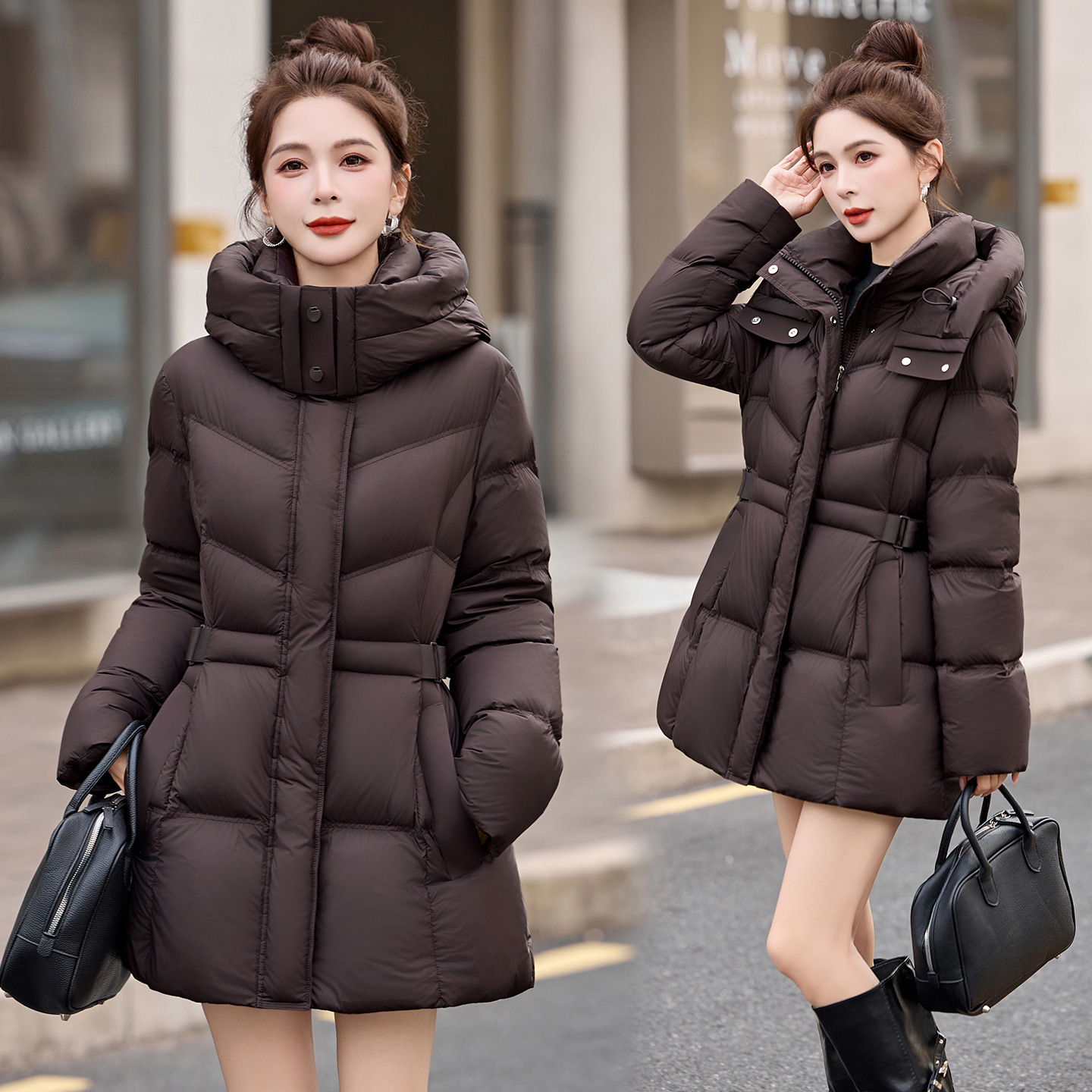 2025年冬季90白鸭绒有帽不可拆中长款