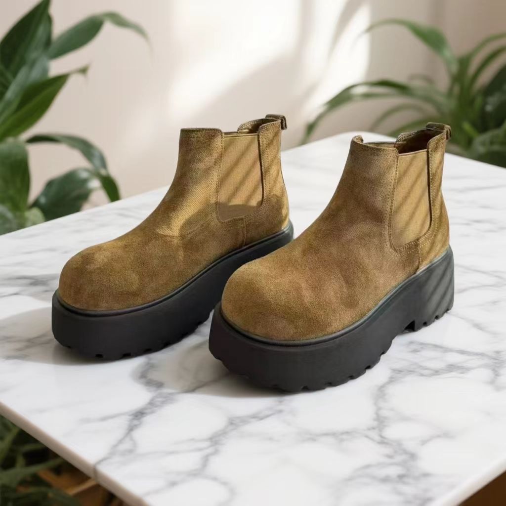 厚底防滑英伦切尔西短靴女秋冬季增高百搭复古女士时尚靴子女