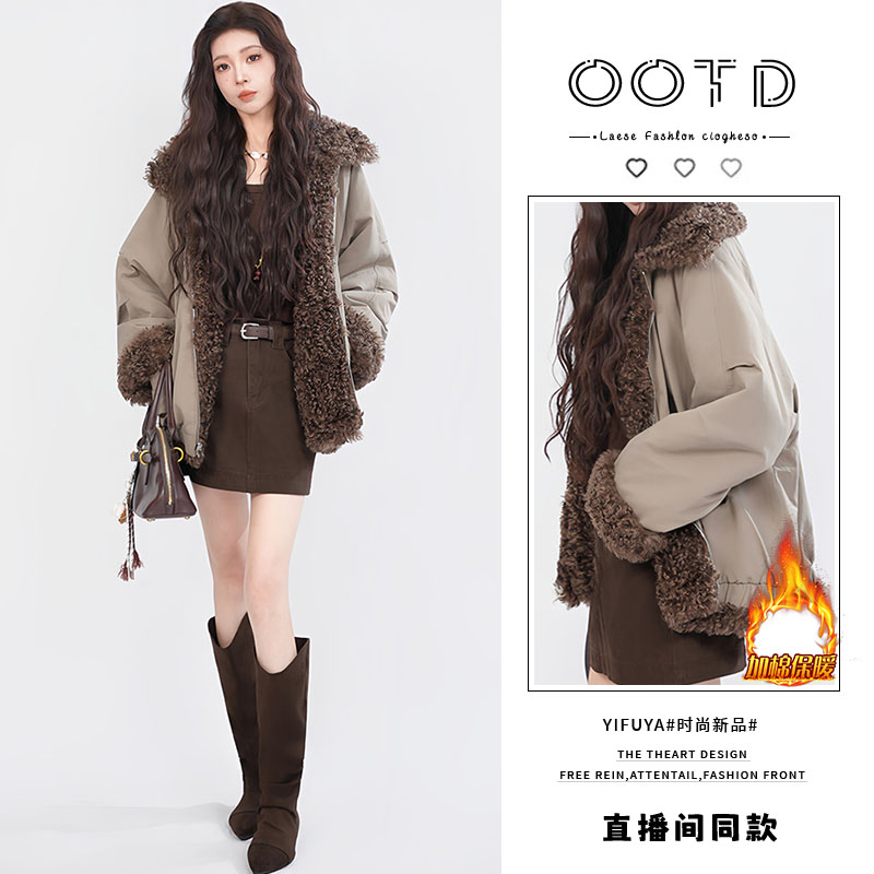 高级感休闲减龄棉服女2025冬季新款加棉加厚拼接百搭拉链上衣外套