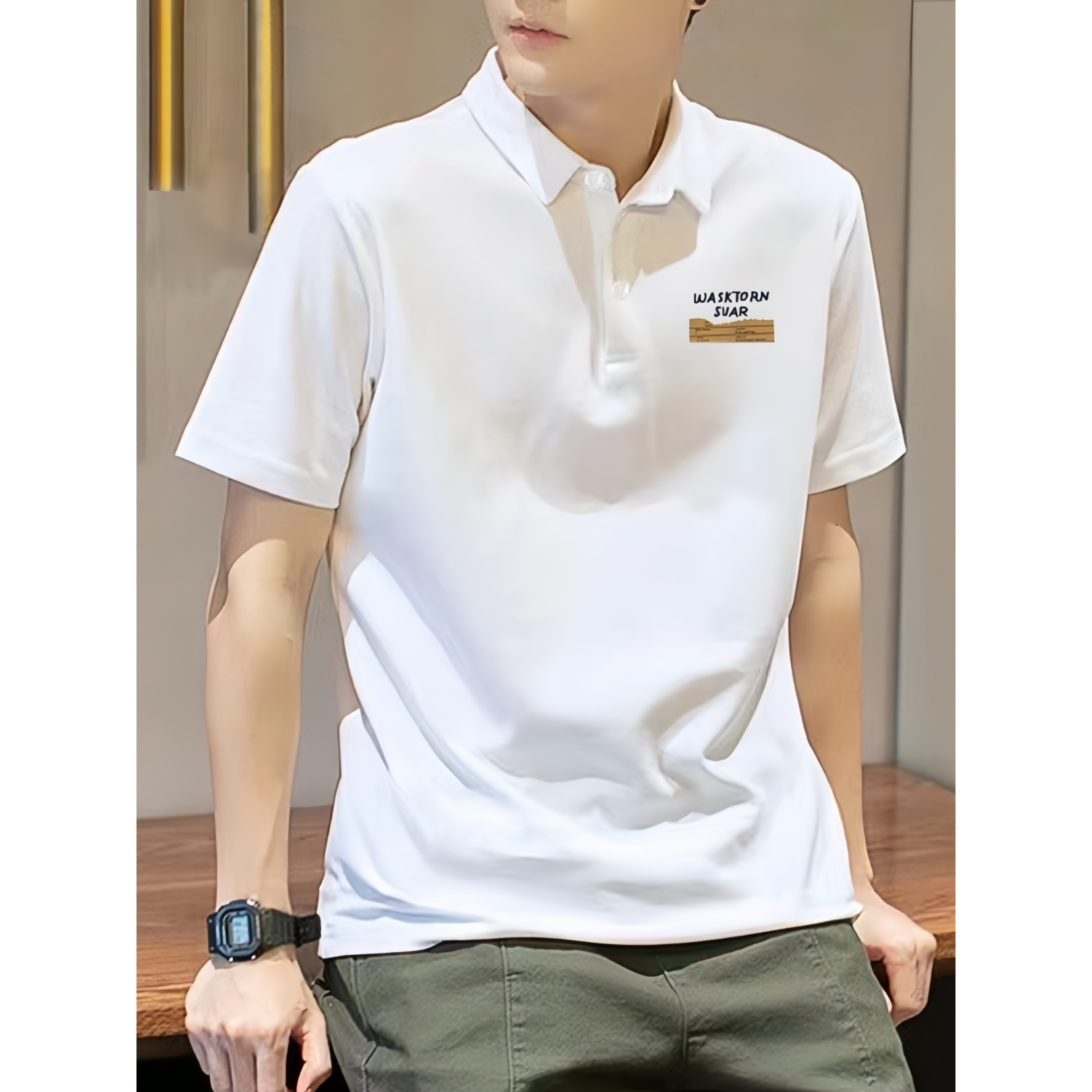 夏季新款字母印花polo衫男宽松潮流简约半袖上衣休闲翻领短袖T恤