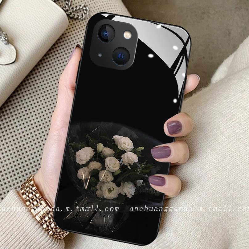 适用暗黑白玫瑰个性苹果14高级感iphone16promax女16新款11手机壳
