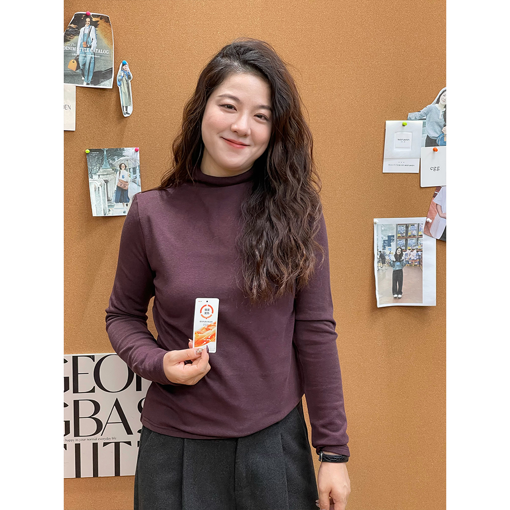 WenWen小个子韩版秋冬新款高领加厚抓毛款显瘦百搭长袖上衣4616