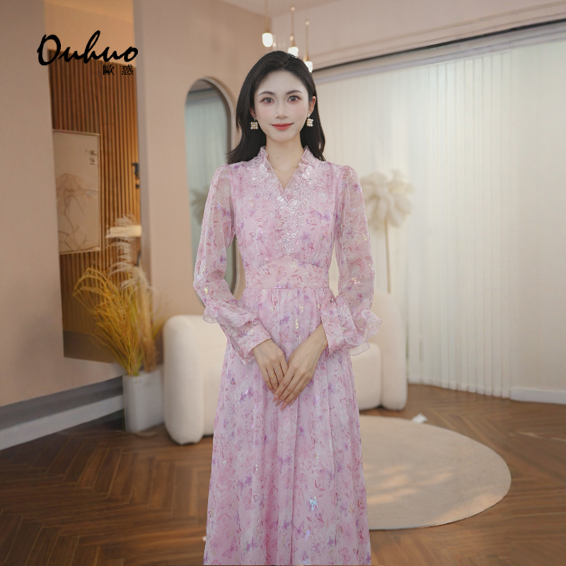 【米米定制】2025春夏新款连衣裙女碎花裙子显瘦长裙OHDRI02001