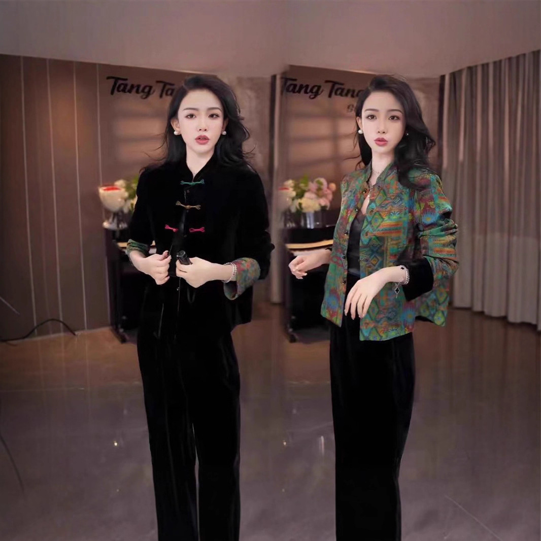 新中式气质盘扣丝绒双面穿外套女2025秋新款名媛百搭休闲高级上衣