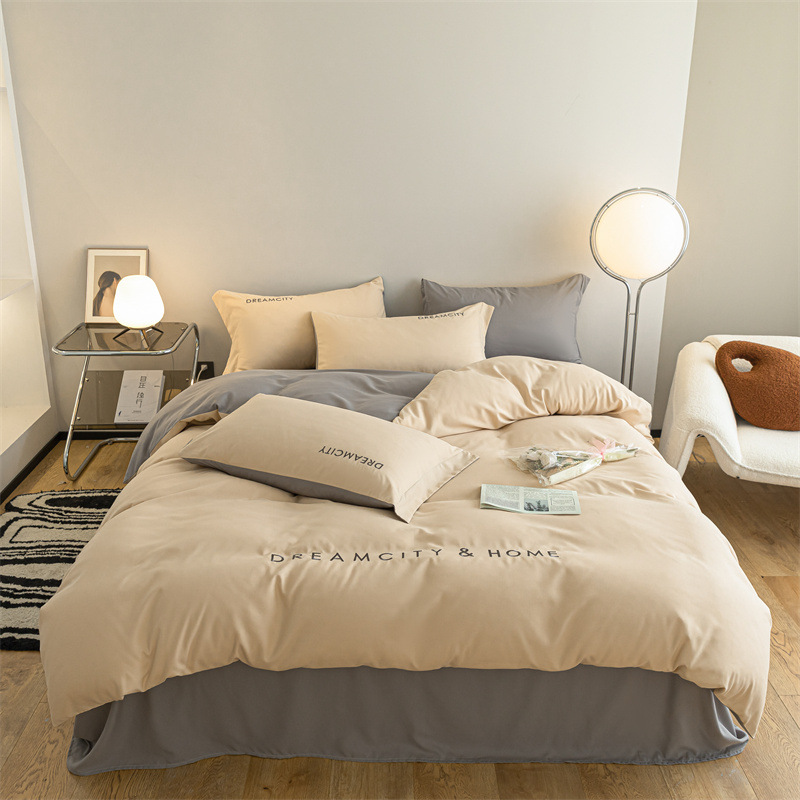 水洗棉床上床品四件套非纯棉全棉宿舍三件套被套床笠床单轻奢夏季