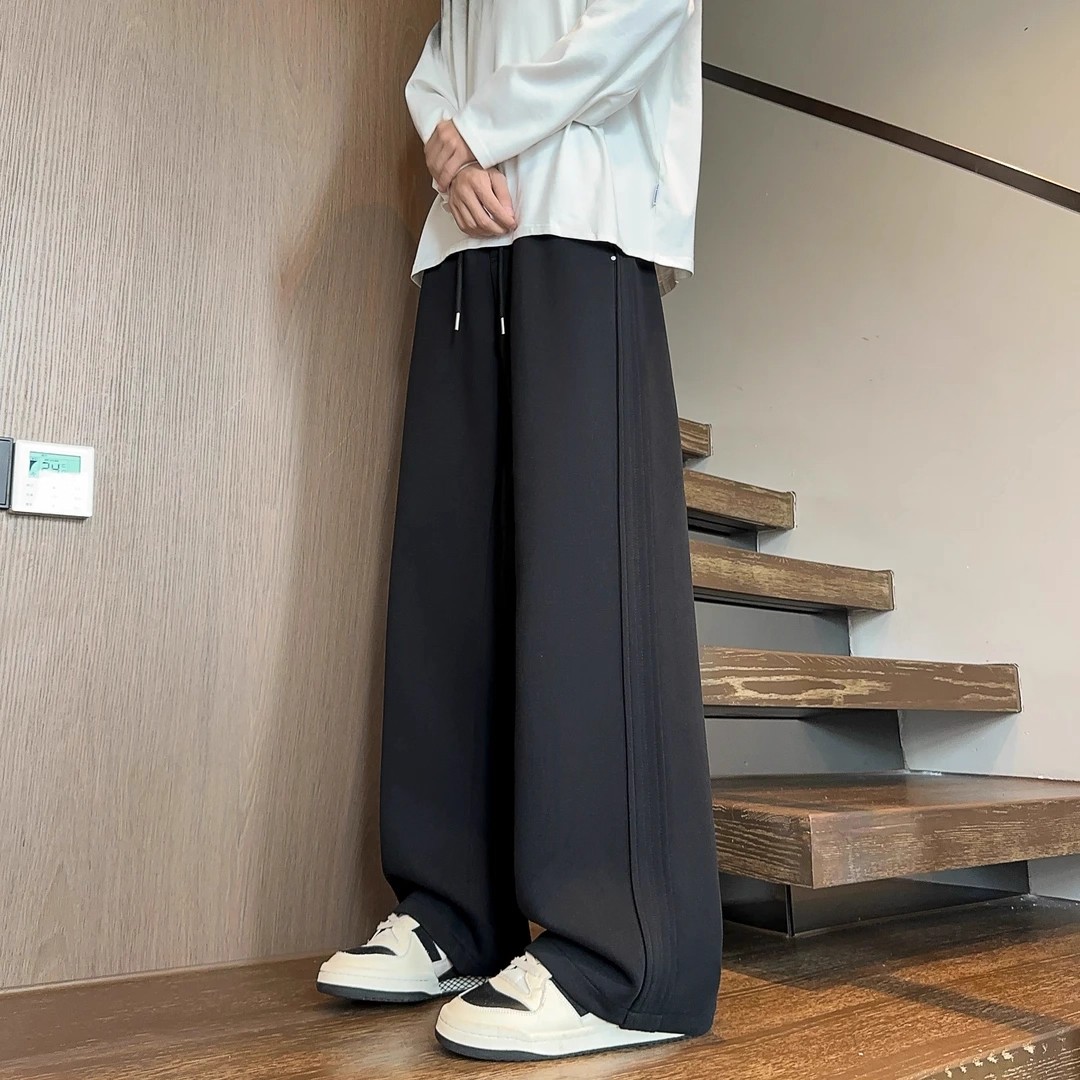 Pepp美式高街男士黑色弹力休闲裤铆钉秋宽松直筒运动阔腿弯刀卫裤