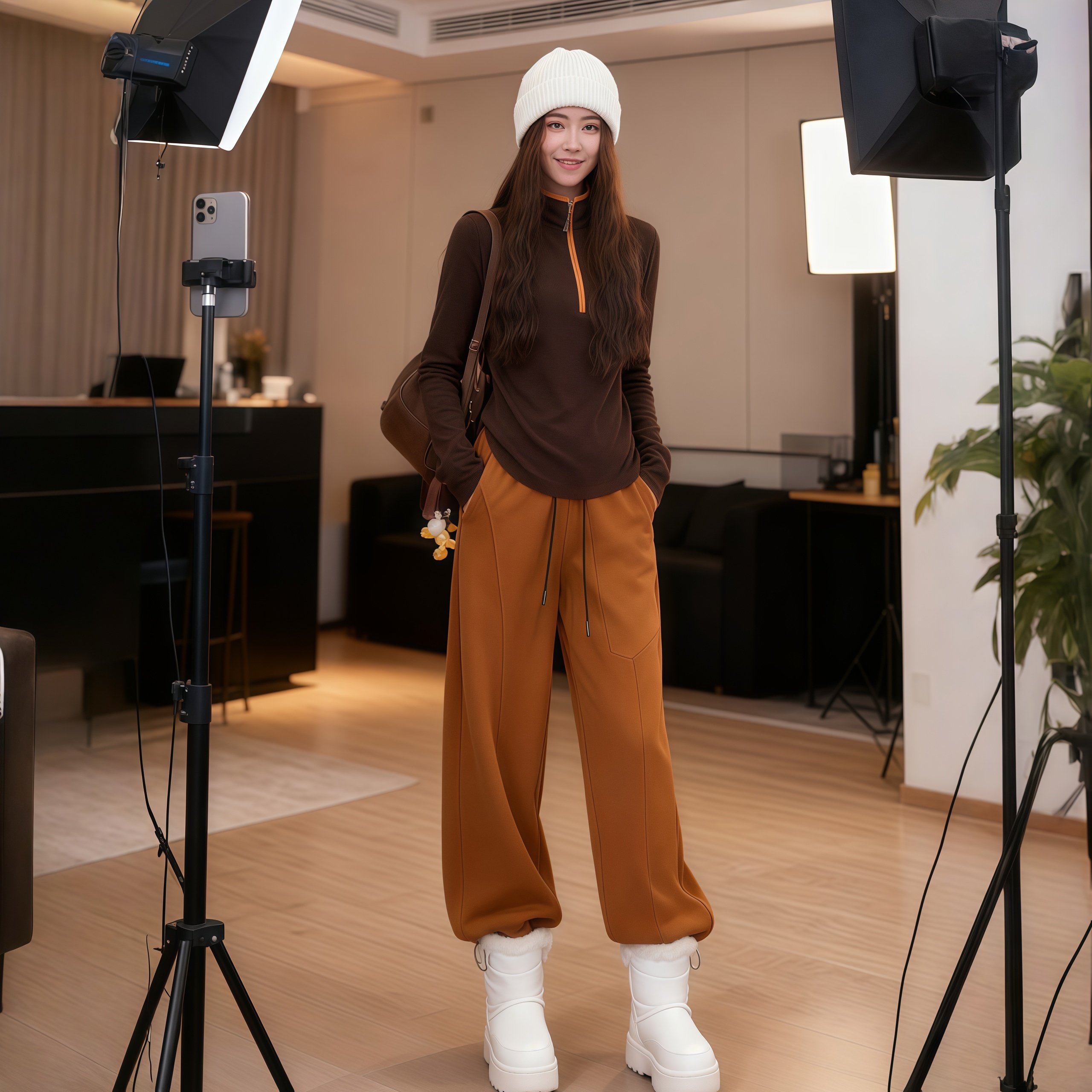 时尚休闲套装冬季新款设计感打底衫加绒加厚阔腿裤潮流保暖一整套