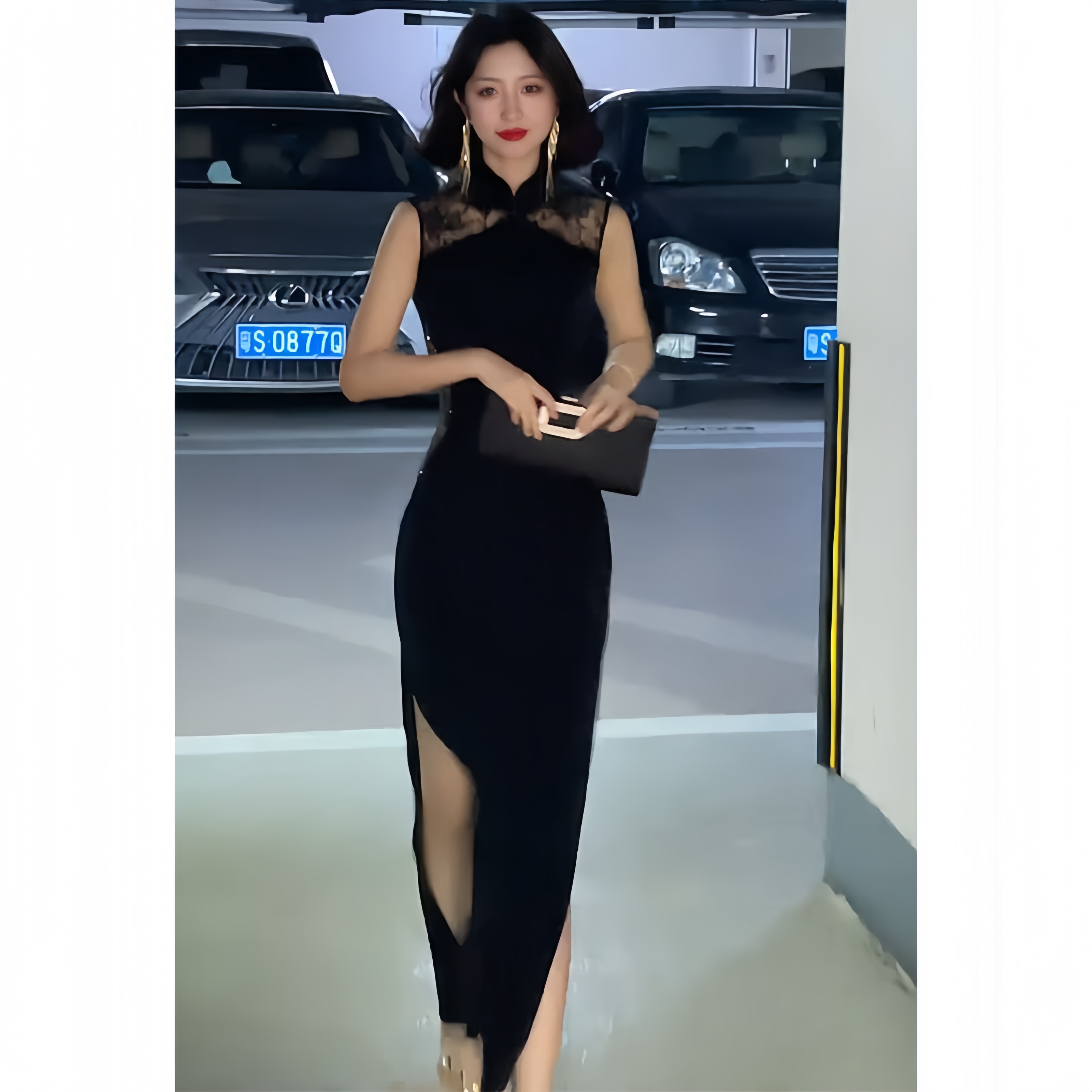 新中式改良旗袍长裙高级感气质优雅黑色修身古风女装夏天