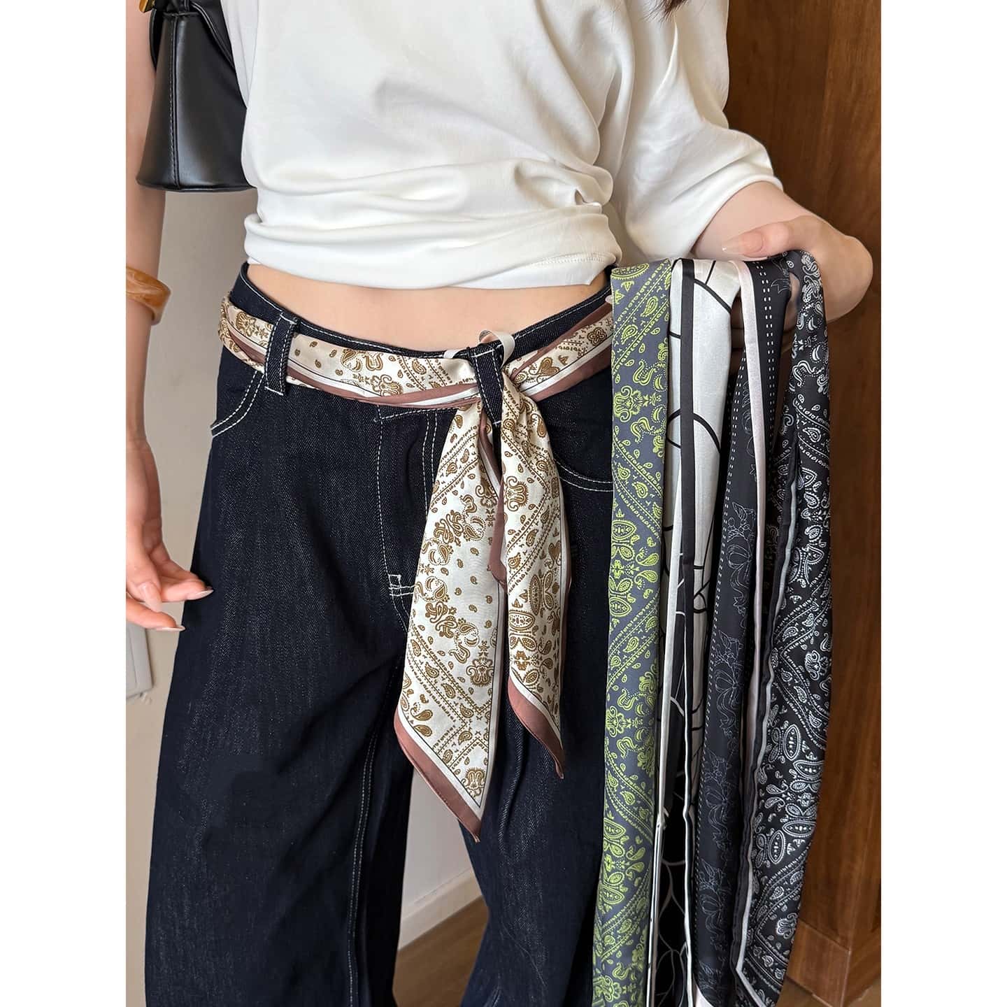 非金属布艺项链 腰果花长条飘带丝巾薄款高级感系脖气质腰间配饰