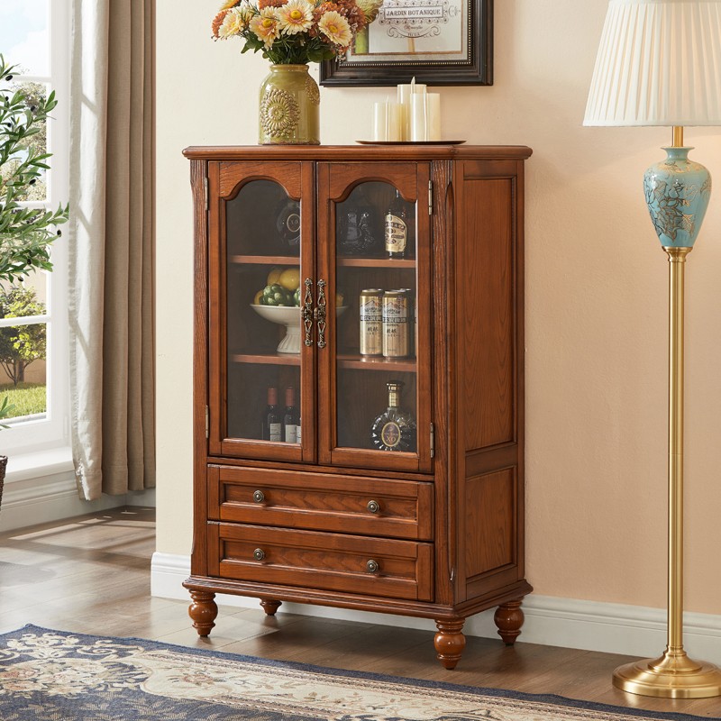 美式实木双门酒柜电视边柜展示柜客厅家用餐厅复古实木客厅收纳柜