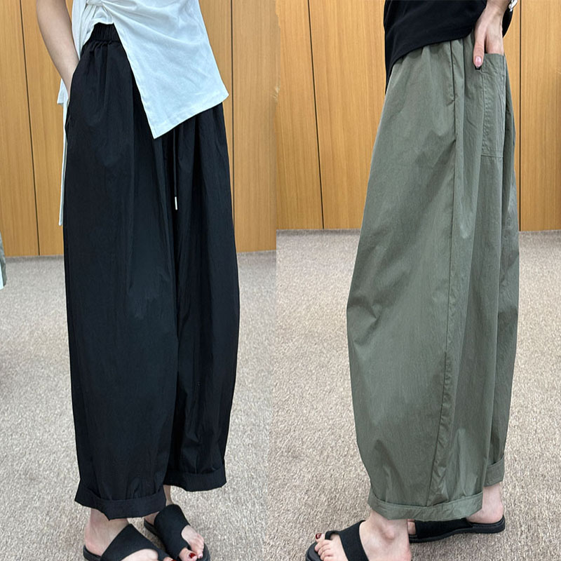 水洗速干夏季休闲阔腿三本裤裤子九分裤大码宽松显瘦弯刀裤女超薄