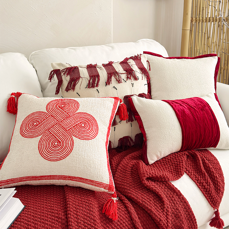 马年新年装饰卧室沙发飘窗靠枕靠垫含芯新中式抱枕枕套红色高级感