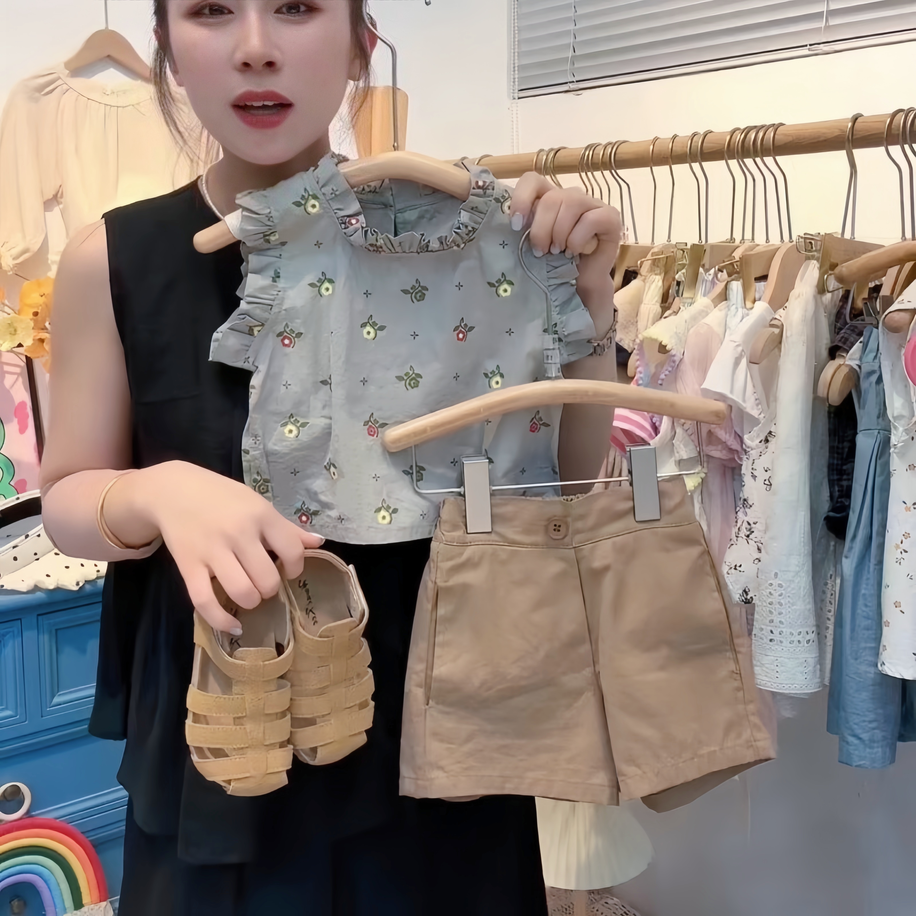 韩版童装女童夏款上衣2025夏新款洋气碎花背心短裤儿童时髦可爱潮