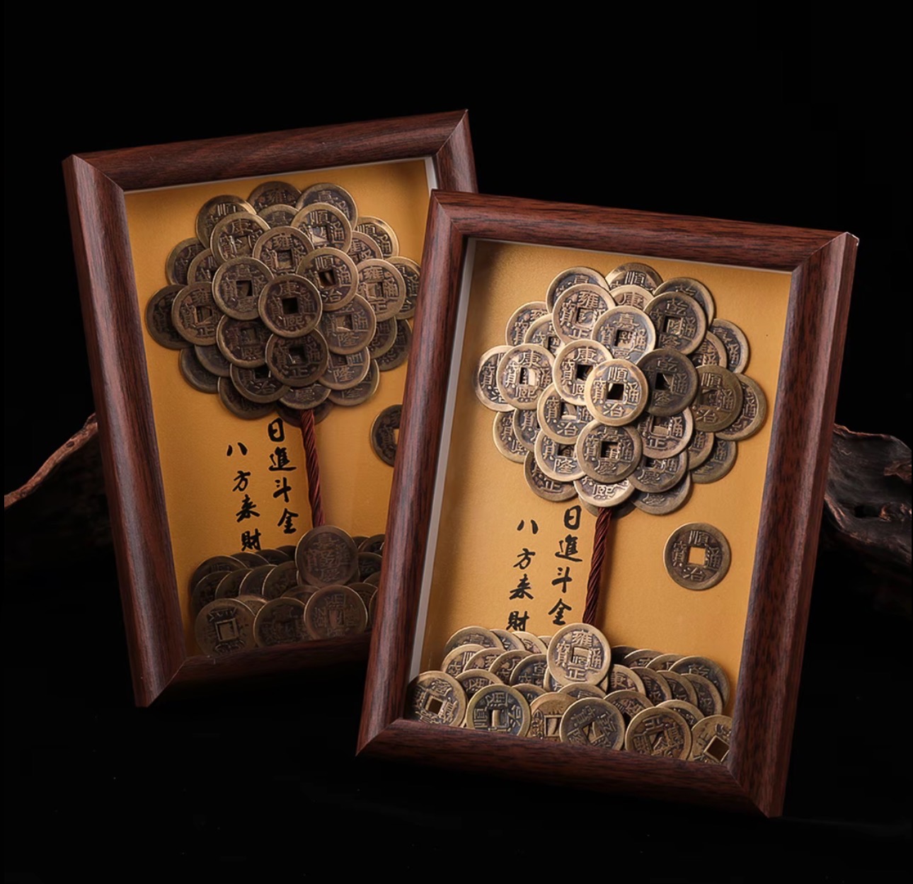 【纯手工】成品摆件发财树创意相框DIY造型五帝摆件摇钱树摆件复古