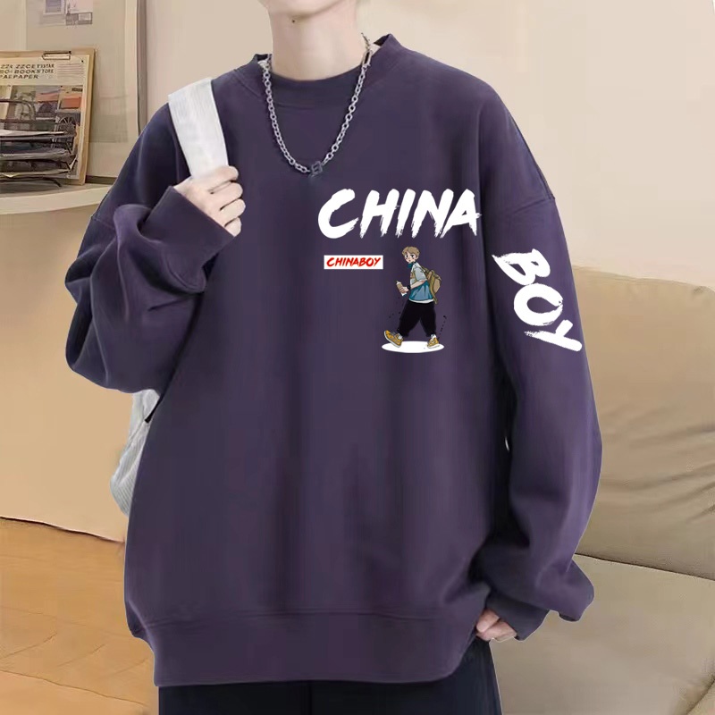 潮牌美式圆领卫衣男生春秋季韩版打底衫休闲上衣宽松大码百搭长袖