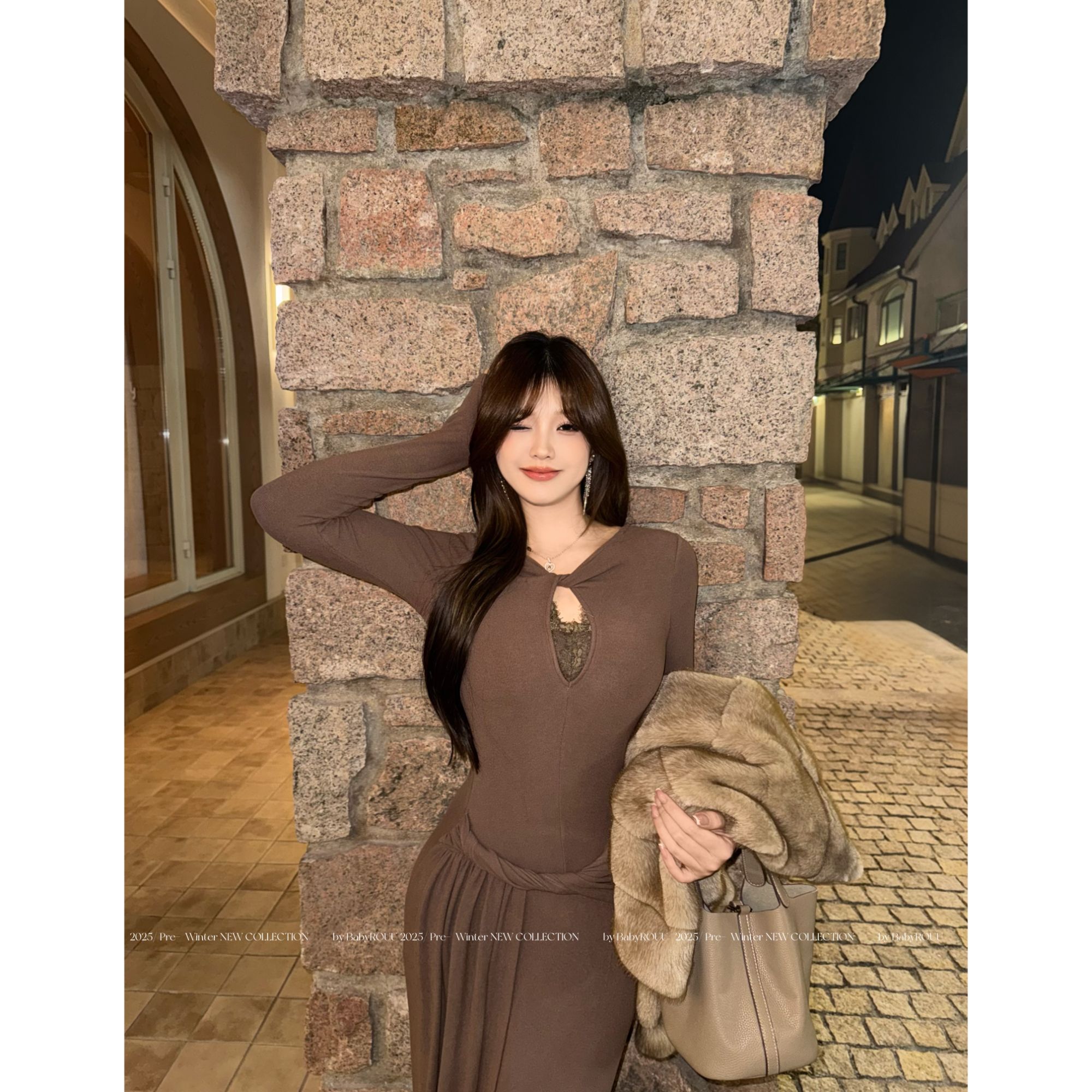 【旧色瑰梦】温与柔 无法拒绝的姐姐冬日穿搭 绒感显瘦收腰连衣裙