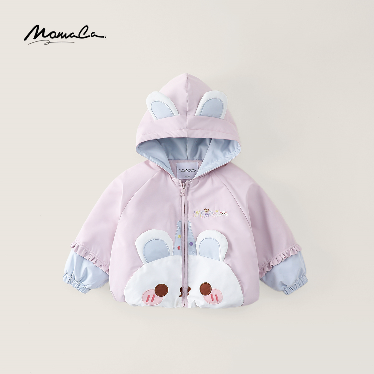 MOMOCO冬季25新款女童可爱小兔子拼接棉服外套77830134004