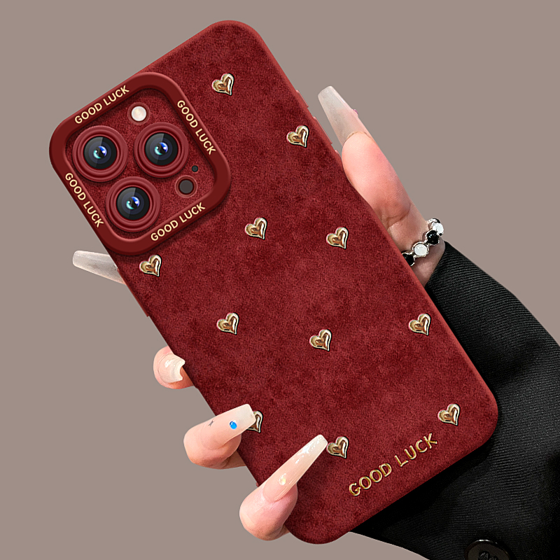丝绒爱心适用苹果16promax手机壳iphone16新款16pro秋冬15新年202